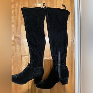 Over the knee black velvet boots